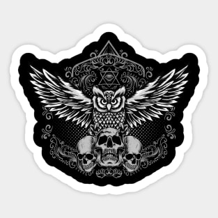 Skull Owl Mysterious Bird With Skulls Illustration Sticker